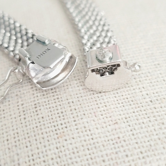 VINTAGE Designer Xoni diamond station popcorn design sterling silver necklace - Picture 7 of 10